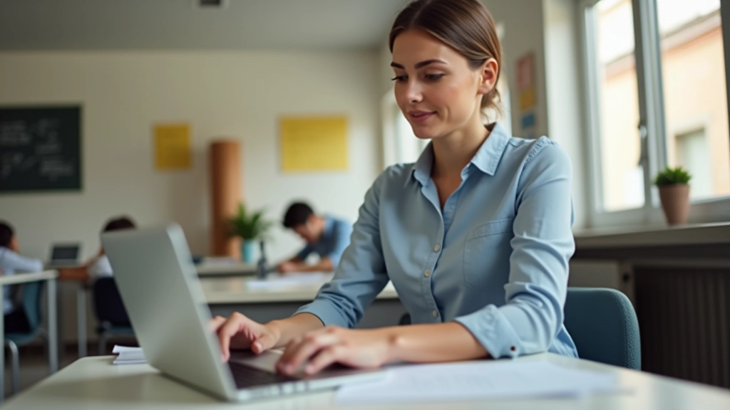 Insegnante che gestisce i voti tramite piattaforma digitale