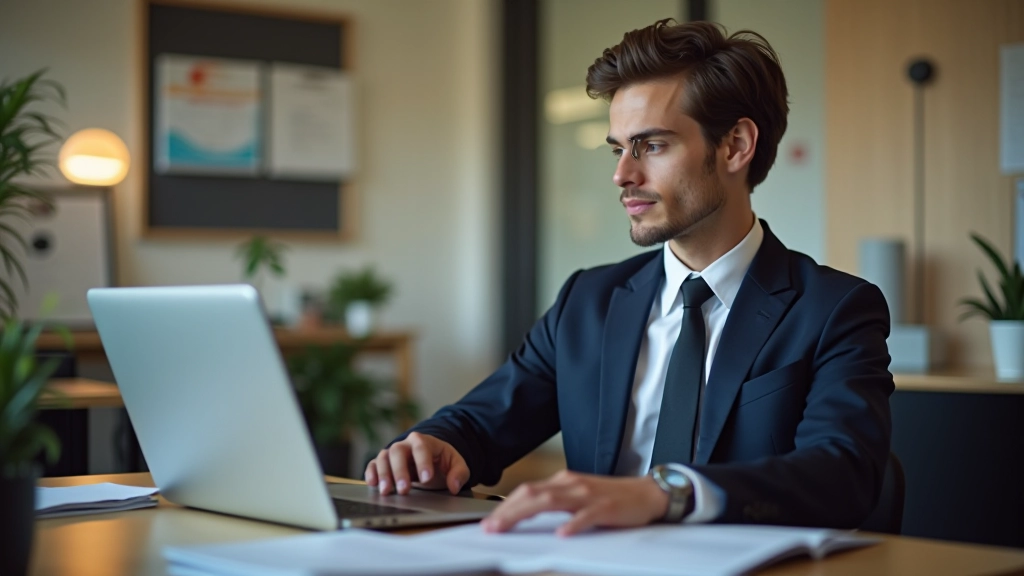 Dirigente scolastico che consulta portale digitale della scuola su desktop