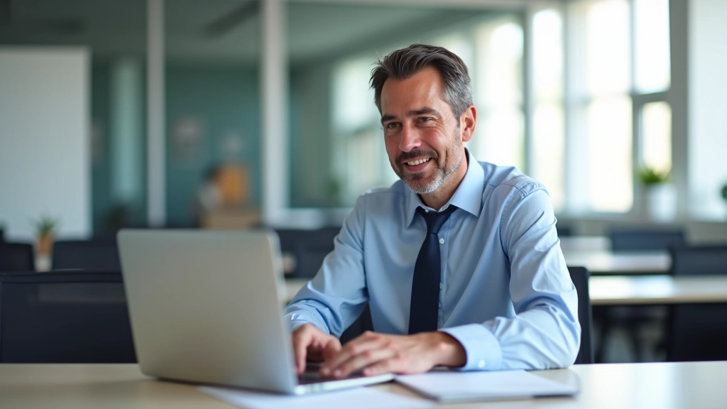 Insegnante che consulta un catalogo corsi digitale su computer portatile